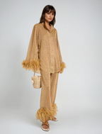 Harlow Ensemble Femme – Ensemble Deux Pièces Élégant avec Finitions à Plumes & Coupe Ample