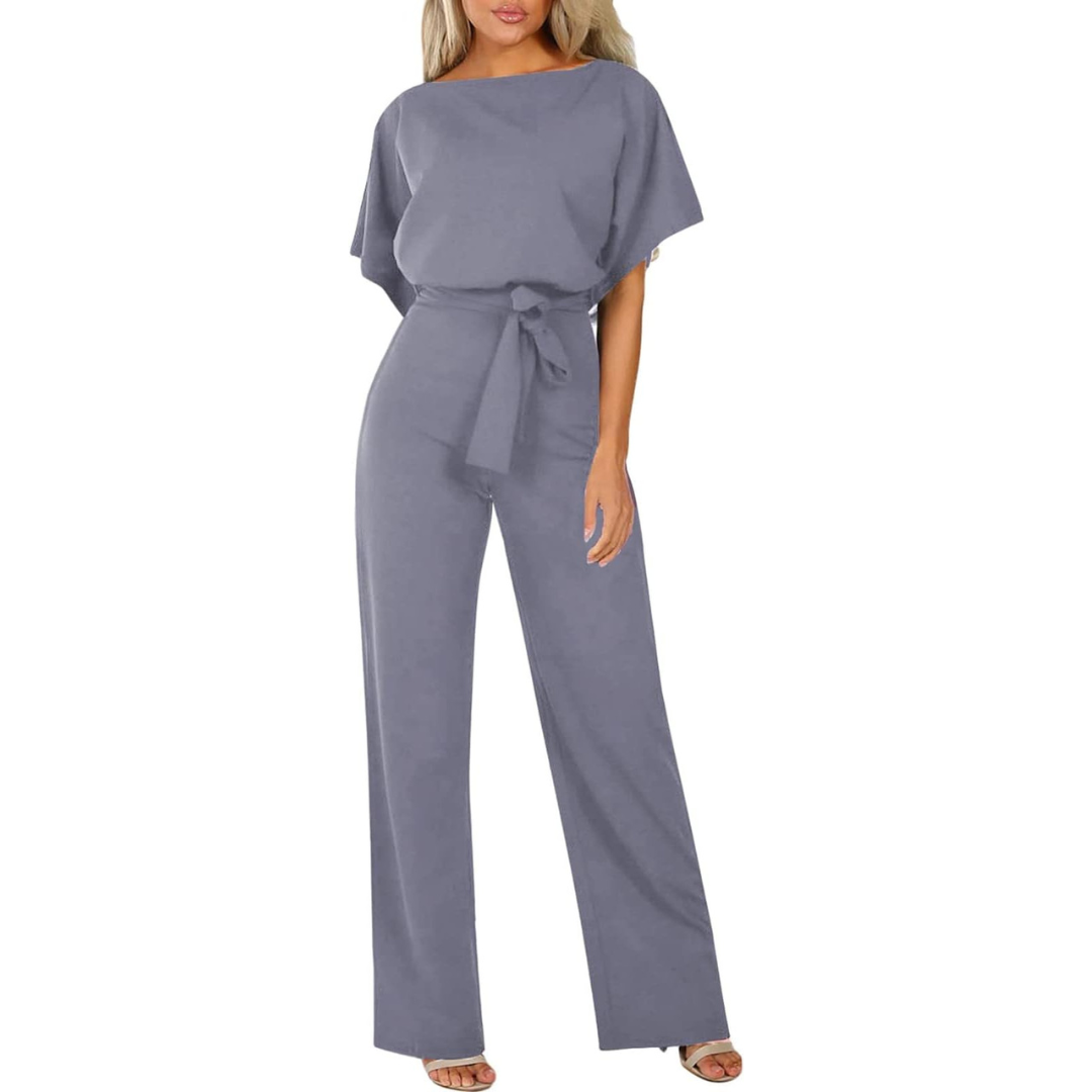 Natalie Combinaison Femme – Combinaison Élégante à Jambes Larges avec Ceinture à Nouer