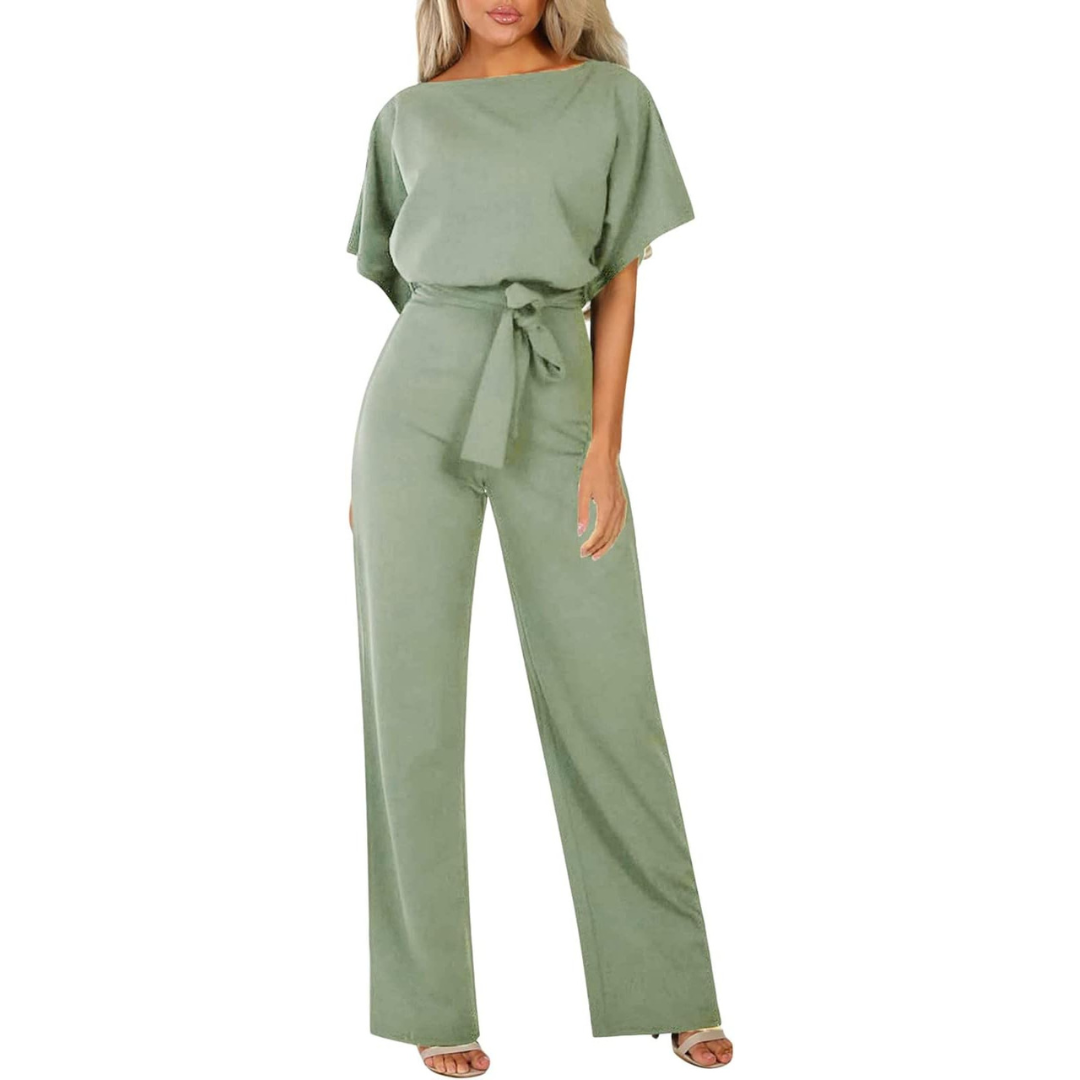 Natalie Combinaison Femme – Combinaison Élégante à Jambes Larges avec Ceinture à Nouer