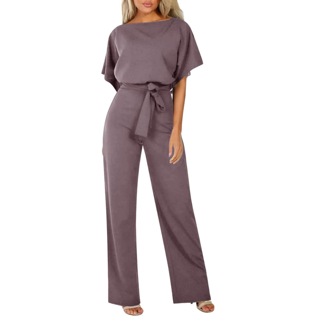 Natalie Combinaison Femme – Combinaison Élégante à Jambes Larges avec Ceinture à Nouer