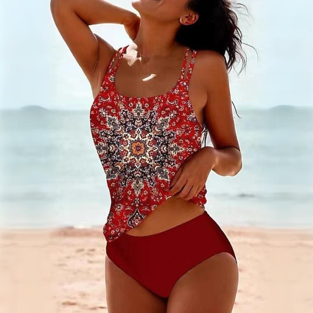 Madison Tankini Femme – Tankini Imprimé Mandala avec Short Taille Haute & Coupe Confortable