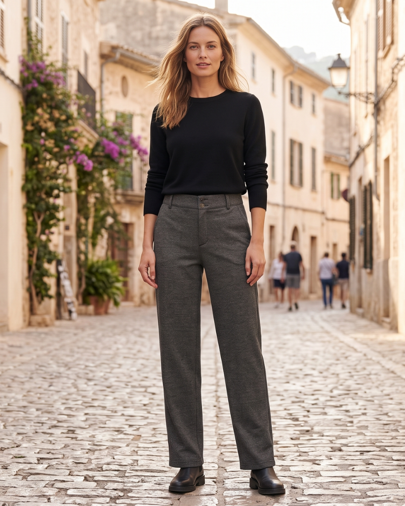 Sydney Pants Women’s – High-Waisted Straight Leg Pants with Pockets and Elastic Waist
