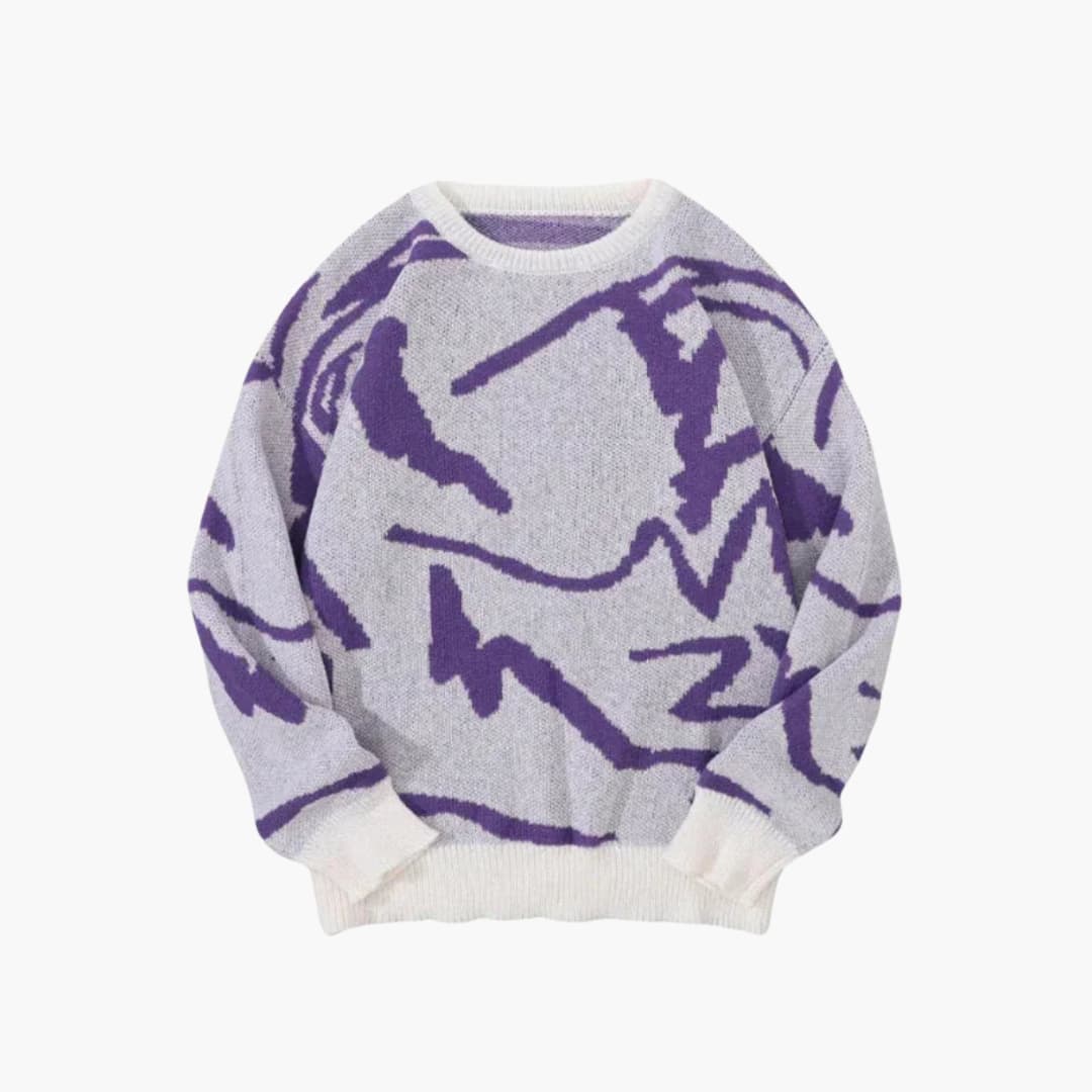 Men's Nathan Knitted Sweater – Abstract Pattern Jumper with Crew Neck and Ribbed Trims