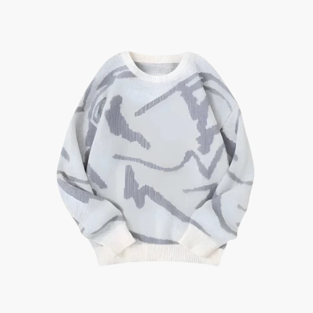 Men's Nathan Knitted Sweater – Abstract Pattern Jumper with Crew Neck and Ribbed Trims