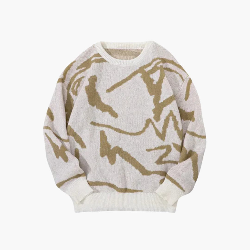 Nathan Pull Homme en Maille – Pull à Motif Abstrait avec Col Rond et Finitions Côtelées