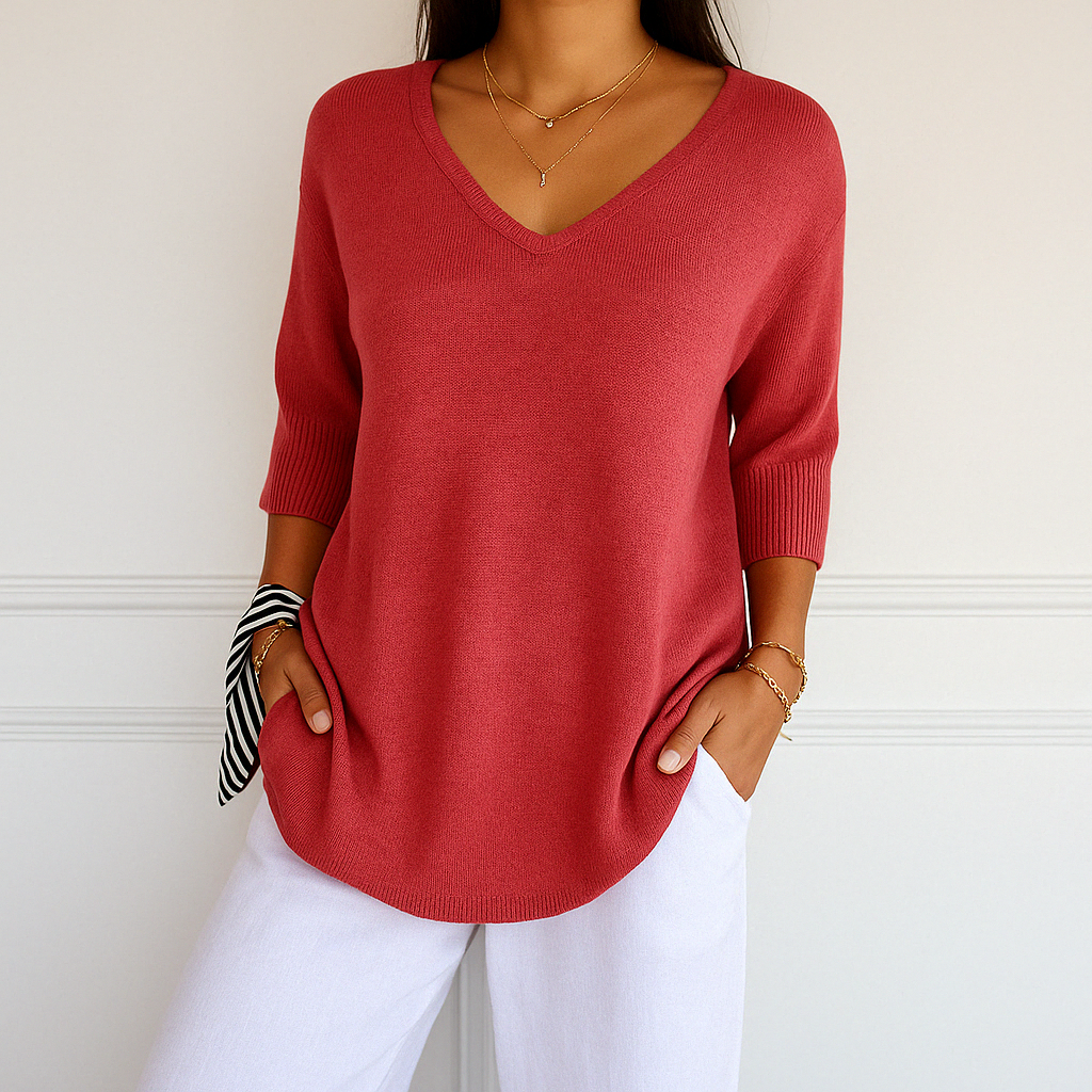 Harper Pull Col V Femme – Maille Fine, Doux & Élégant pour un Style Raffiné