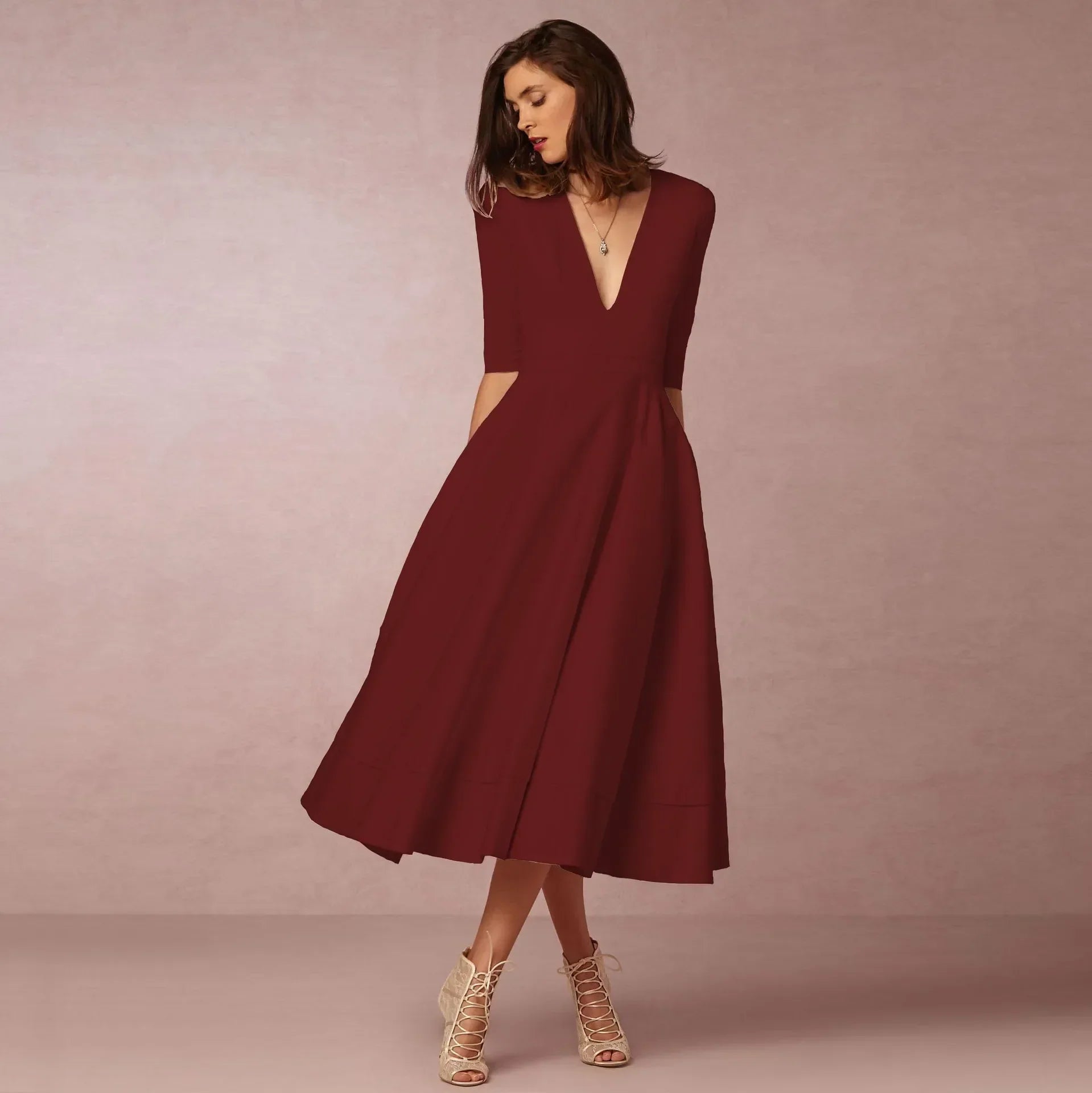 Sophie Robe Midi Femme – Robe Cintrée en Coton avec Coupe Élégante et Confortable