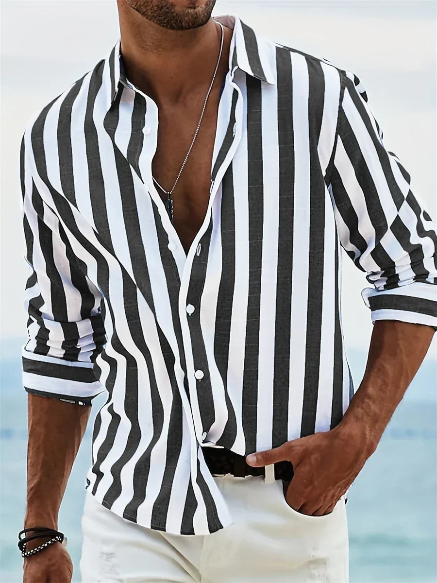 Thierry Men's Linen Shirt – Striped Cotton and Linen Shirt with Relaxed Fit for Summer