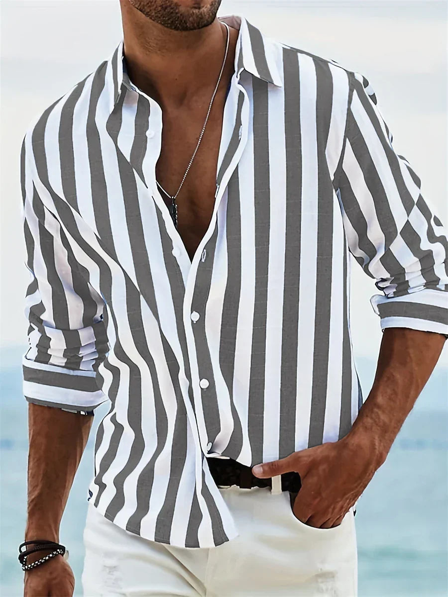 Thierry Men's Linen Shirt – Striped Cotton and Linen Shirt with Relaxed Fit for Summer