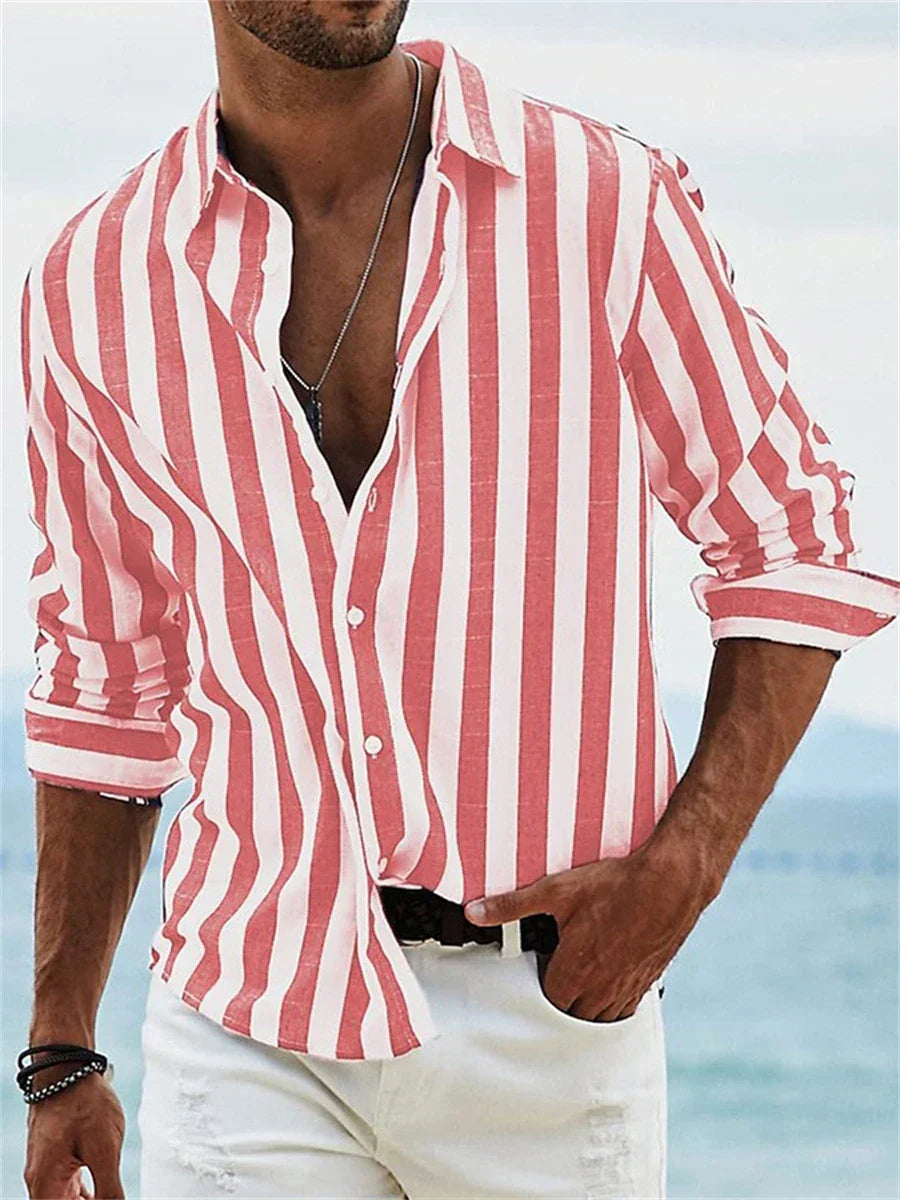 Thierry Men's Linen Shirt – Striped Cotton and Linen Shirt with Relaxed Fit for Summer