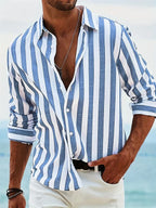 Thierry Men's Linen Shirt – Striped Cotton and Linen Shirt with Relaxed Fit for Summer