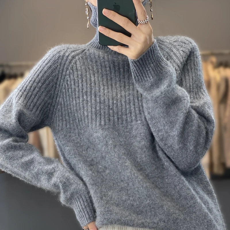 Lou Women's Turtleneck Sweater – Soft Ribbed Knit & Stylish Relaxed Fit