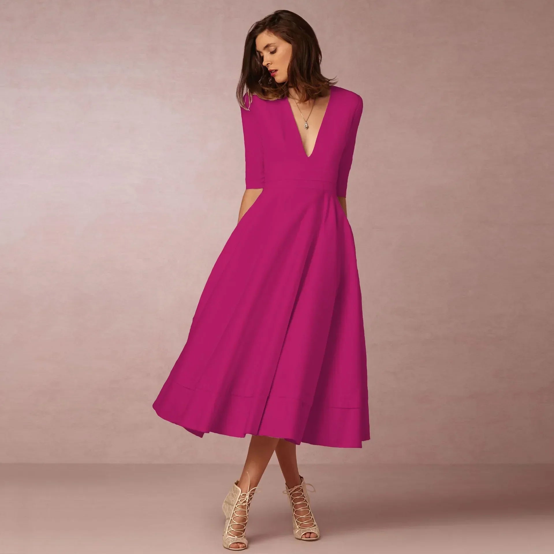 Sophie Robe Midi Femme – Robe Cintrée en Coton avec Coupe Élégante et Confortable