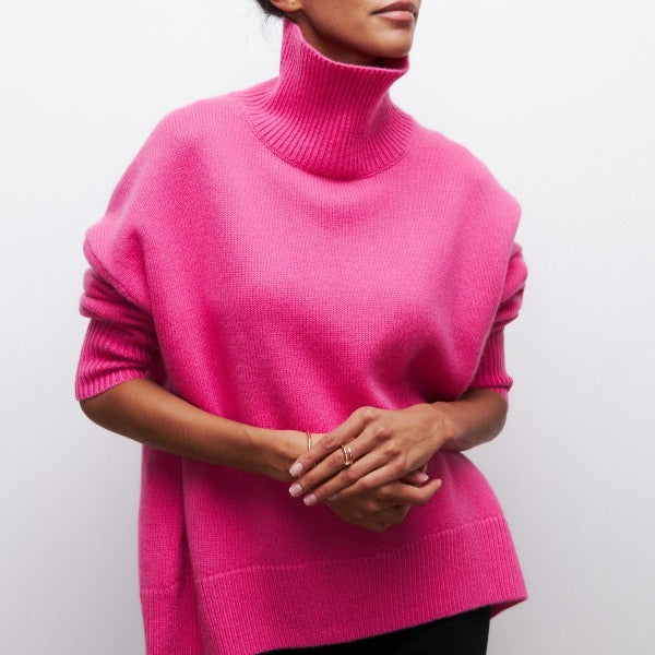 Jessica Women's Winter Sweater - Soft Knit Sweater with Turtleneck and Elegant Loose Fit