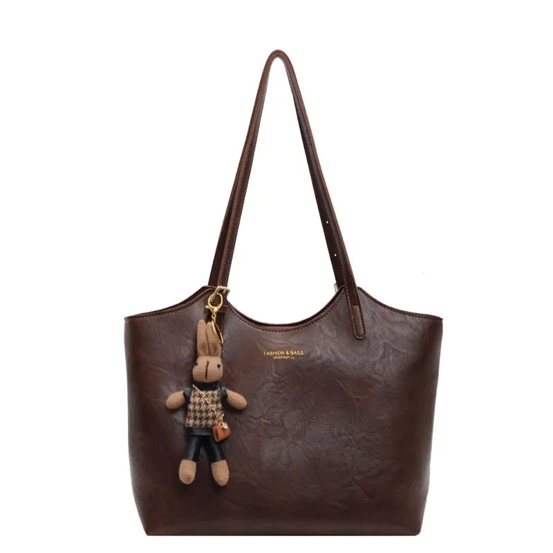 Valérie Sac Cabas Femme Vintage – Grand Sac en Cuir Végan avec Pendentif Amovible