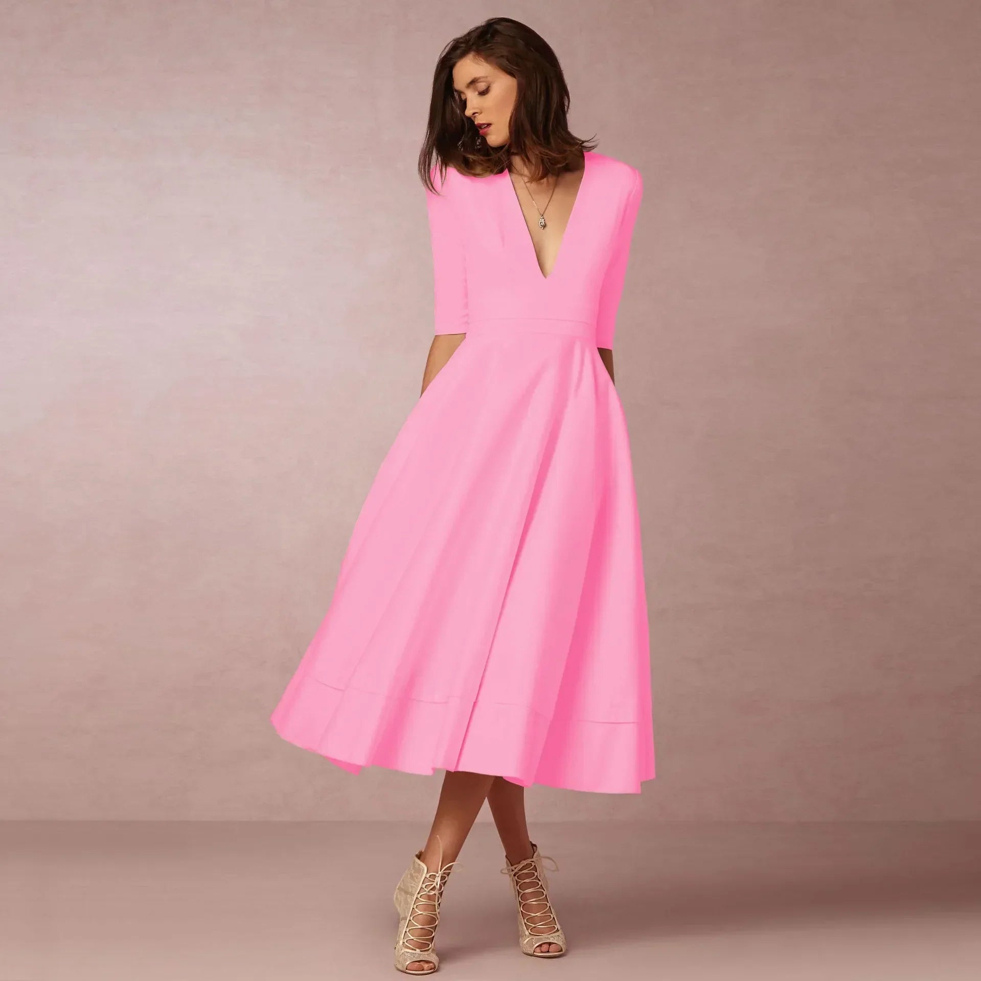 Sophie Robe Midi Femme – Robe Cintrée en Coton avec Coupe Élégante et Confortable