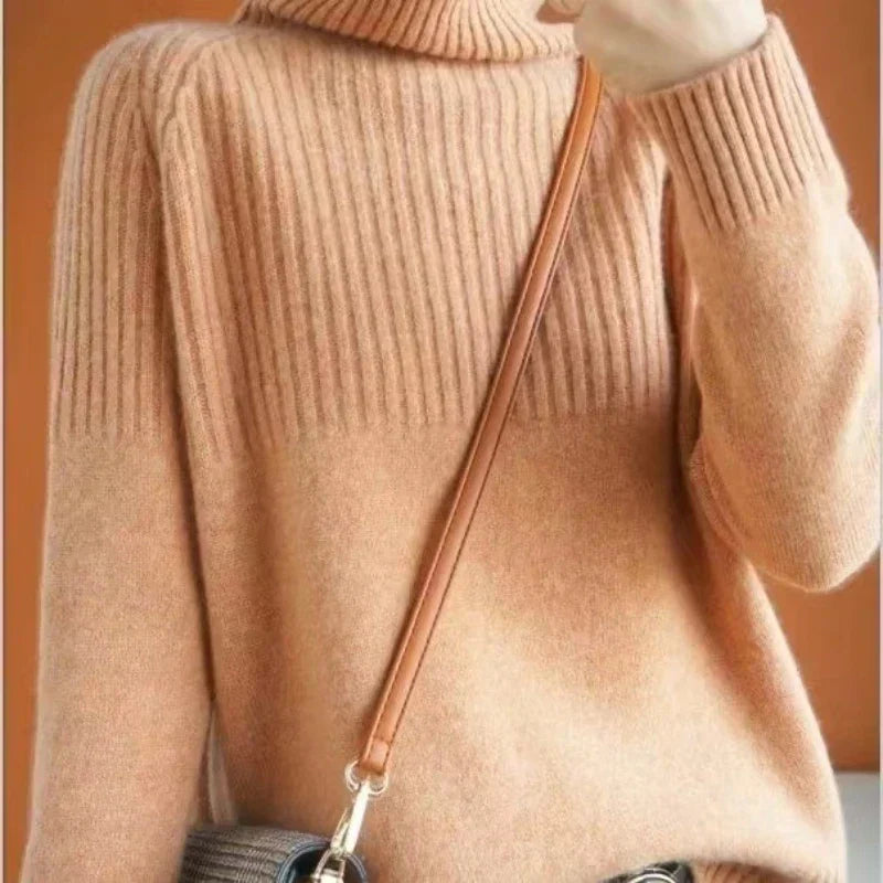 Lou Pull Femme Col Roulé – Tricot Doux à Maille Côtelée & Coupe Relax Élégante