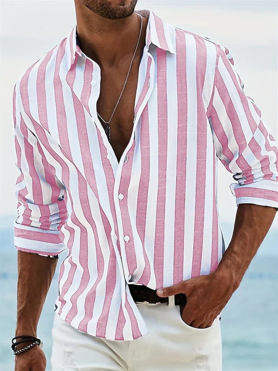 Thierry Men's Linen Shirt – Striped Cotton and Linen Shirt with Relaxed Fit for Summer