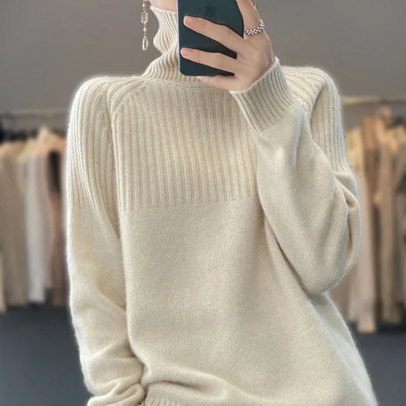 Lou Women's Turtleneck Sweater – Soft Ribbed Knit & Stylish Relaxed Fit