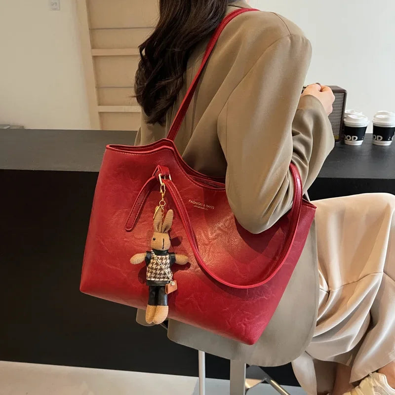 Valérie Sac Cabas Femme Vintage – Grand Sac en Cuir Végan avec Pendentif Amovible