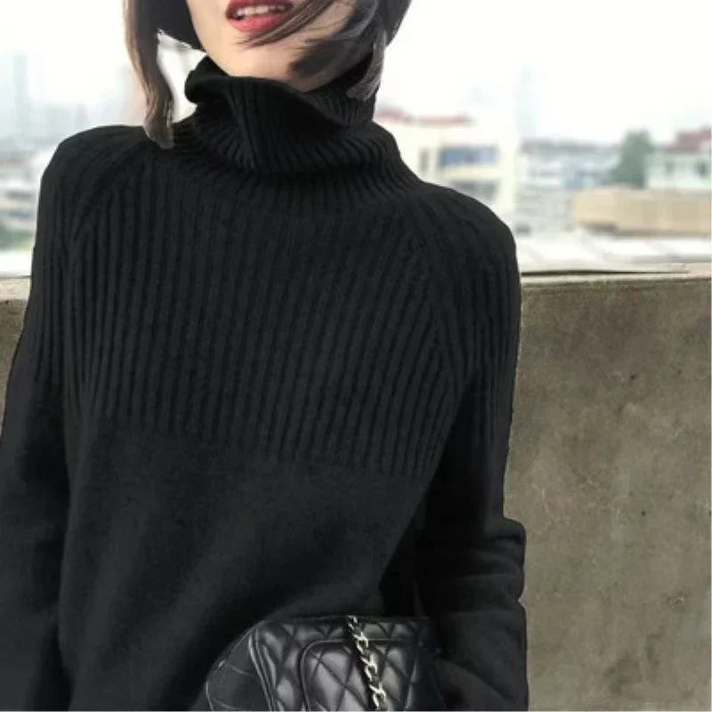 Lou Women's Turtleneck Sweater – Soft Ribbed Knit & Stylish Relaxed Fit