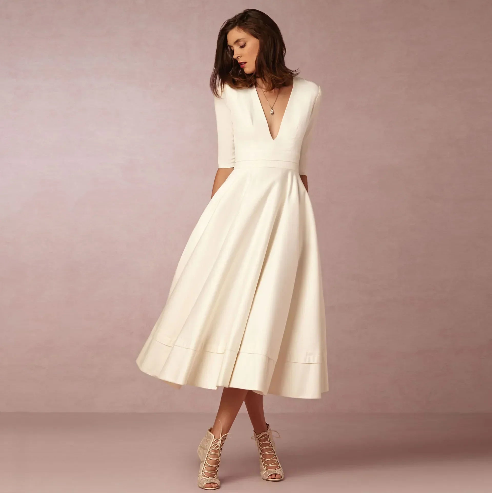 Sophie Robe Midi Femme – Robe Cintrée en Coton avec Coupe Élégante et Confortable