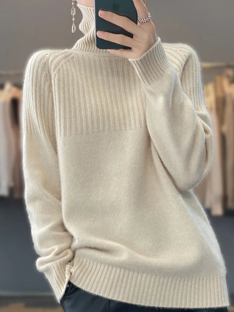 Lou Women's Turtleneck Sweater – Soft Ribbed Knit & Stylish Relaxed Fit
