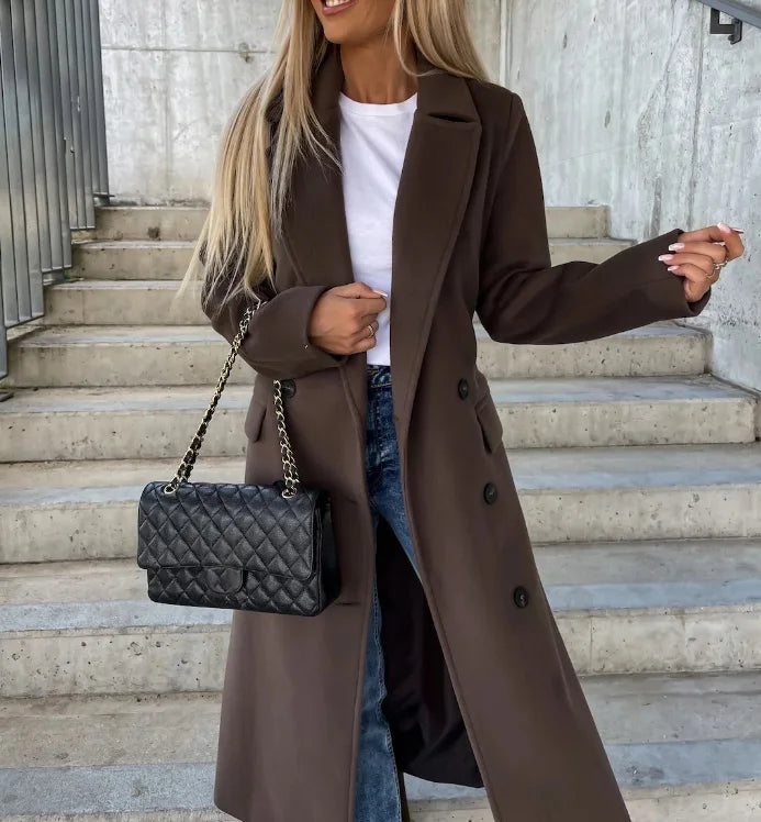 Victoria Women's Long Coat – Elegant Trench with Belt and Warm Lining for Winter