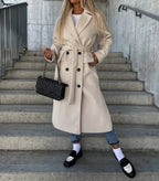 Scarlett Manteau Femme en Laine – Manteau Long à Double Boutonnage avec Coupe Structurée Élégante