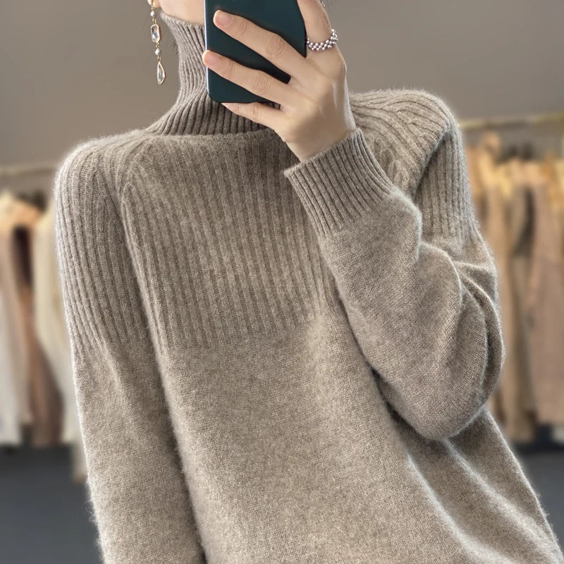 Lou Women's Turtleneck Sweater – Soft Ribbed Knit & Stylish Relaxed Fit