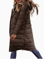 Coralie Doudoune Longue Femme – Manteau Matelassé Chaud avec Capuche & Coupe Élégante