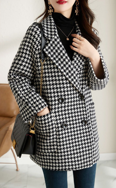 Chelsea Women's Plaid Jacket – Double-Breasted Oversized Coat with Vintage Charm