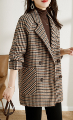 Chelsea Veste à Carreaux Femme – Manteau Oversize à Double Boutonnage au Charme Vintage