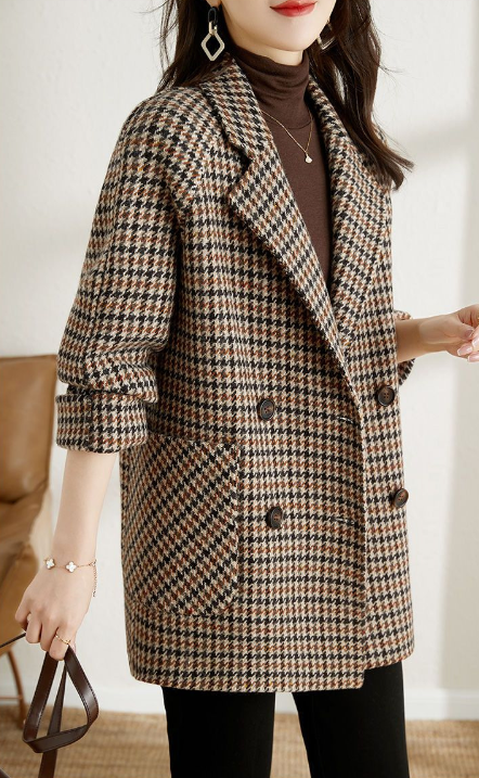 Chelsea Women's Plaid Jacket – Double-Breasted Oversized Coat with Vintage Charm
