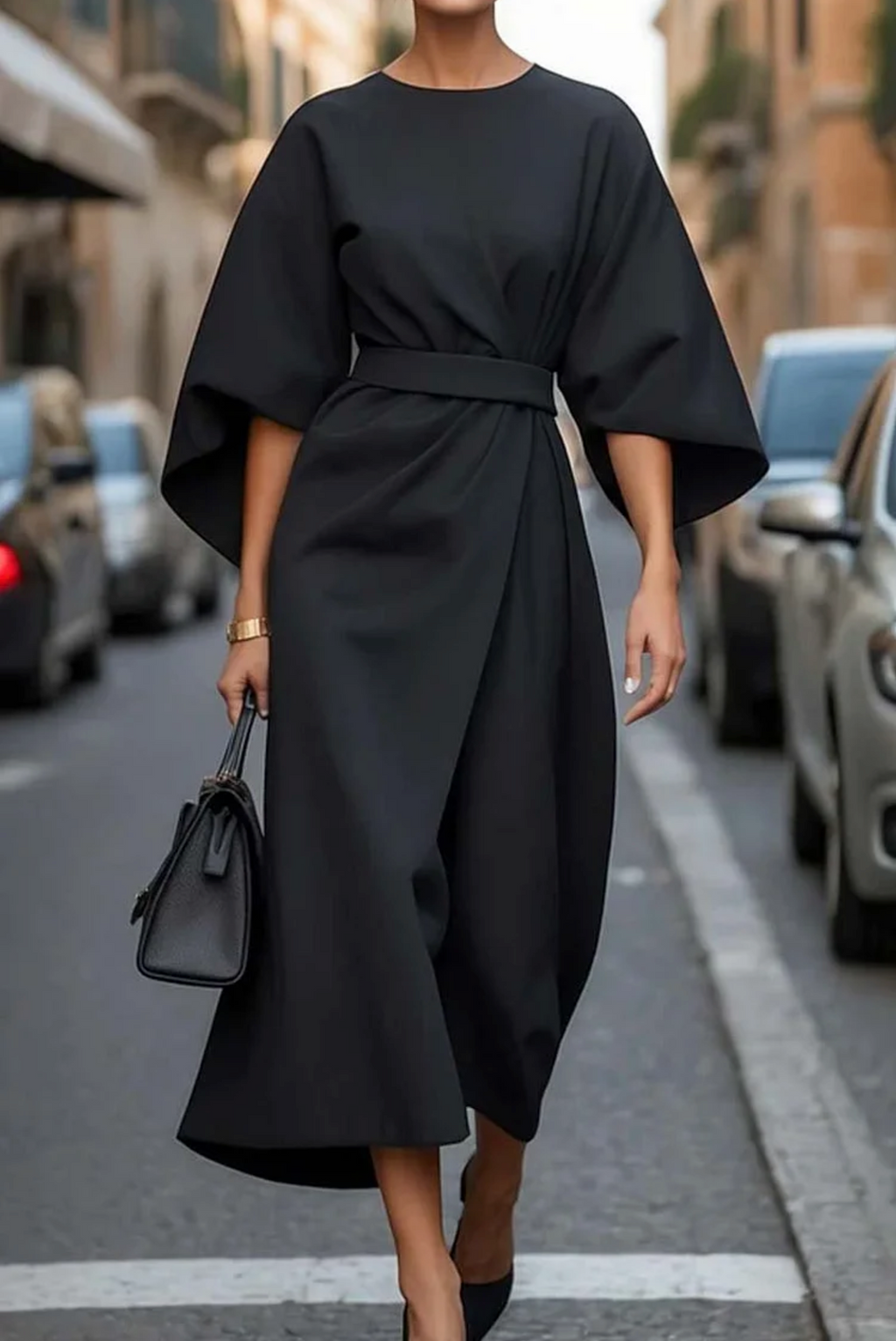 Valentina Elegant Women's Dress – Fitted Dress with Lantern Sleeves and Adjustable Waist