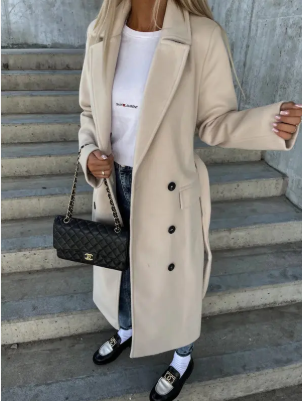 Victoria Women's Long Coat – Elegant Trench with Belt and Warm Lining for Winter