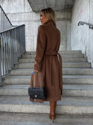 Victoria Women's Long Coat – Elegant Trench with Belt and Warm Lining for Winter