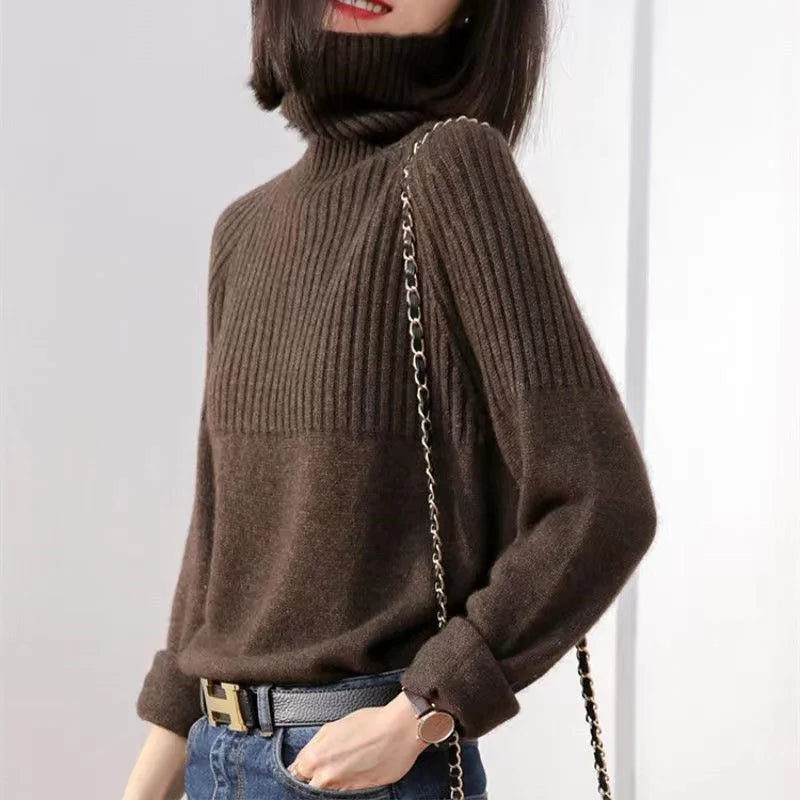 Lou Women's Turtleneck Sweater – Soft Ribbed Knit & Stylish Relaxed Fit