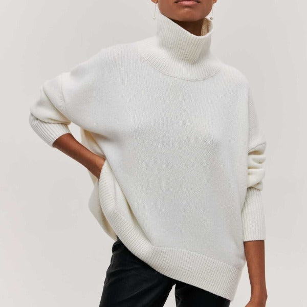 Jessica Women's Winter Sweater - Soft Knit Sweater with Turtleneck and Elegant Loose Fit