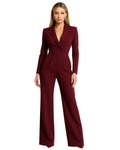 Julie Combinaison Femme Style Blazer – Col V Élégant, Jambes Larges & Coupe Chic