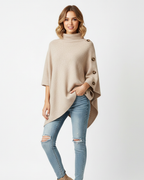 Louise Poncho Donna in Lana – Poncho Oversize con Collo Alto e Taglio Asimmetrico Elegante