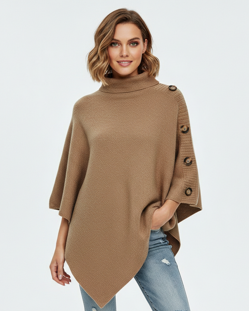 Louise Poncho Femme en Laine – Poncho Oversize à Col Haut & Coupe Asymétrique Élégante