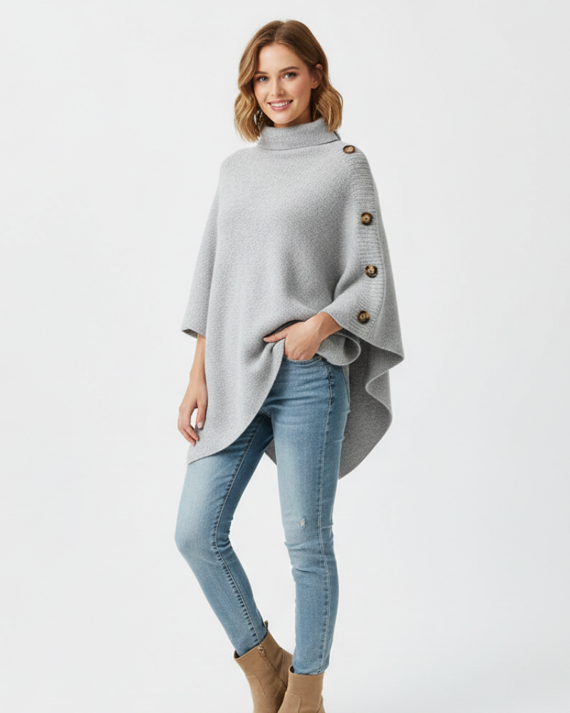 Louise Poncho Femme en Laine – Poncho Oversize à Col Haut & Coupe Asymétrique Élégante