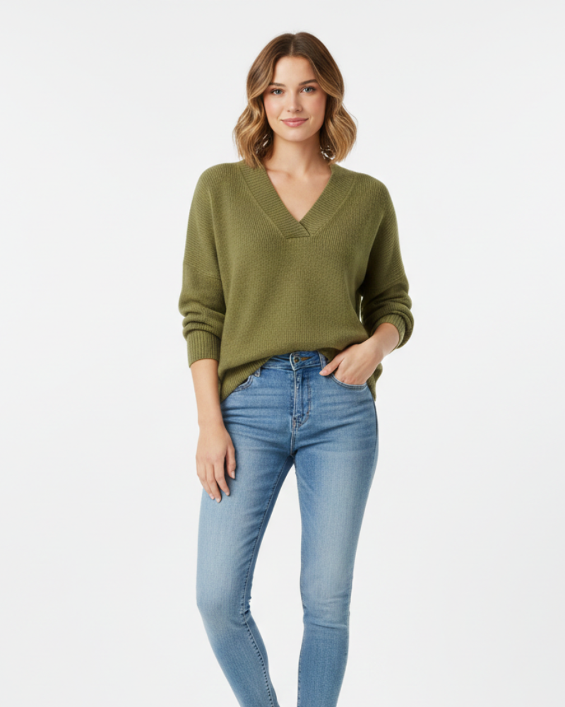 Sophie Pull Femme Col V – Maille Douce, Coupe Fluide & Style Élégant pour Automne/Hiver