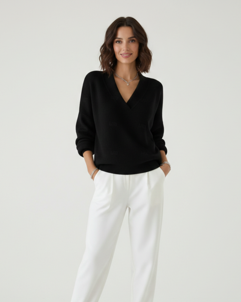 Sophie Pull Femme Col V – Maille Douce, Coupe Fluide & Style Élégant pour Automne/Hiver