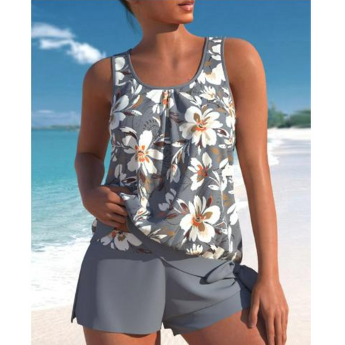 Ashley Tankini Femme – Maillot de Bain Fleuri Deux Pièces avec Short & Coupe Sans Manches Confortable