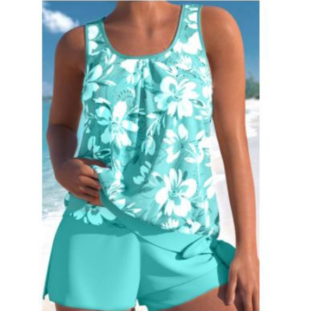 Ashley Tankini Femme – Maillot de Bain Fleuri Deux Pièces avec Short & Coupe Sans Manches Confortable