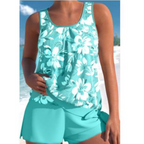 Ashley Tankini Femme – Maillot de Bain Fleuri Deux Pièces avec Short & Coupe Sans Manches Confortable