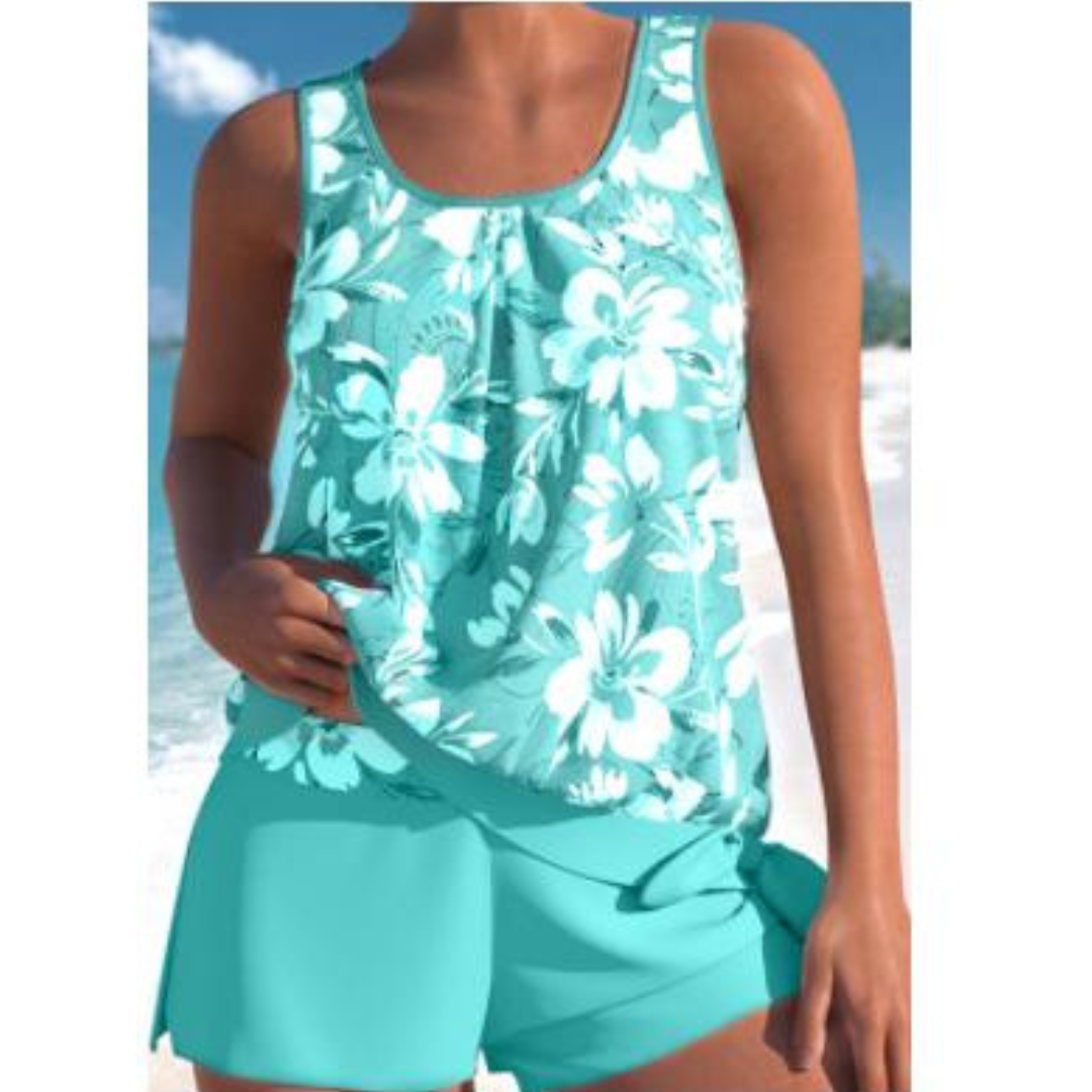 Ashley Tankini Femme – Maillot de Bain Fleuri Deux Pièces avec Short & Coupe Sans Manches Confortable