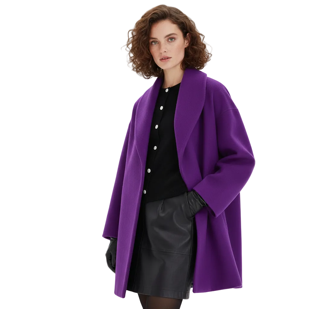 Thaelia Manteau Oversize Femme – Manteau Long Élégant avec Revers Larges et Coupe Fluide